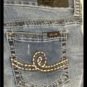 Seven 7 Jeans Womens 14 Blue Bootcut Embroidered Distressed Denim Pants #817